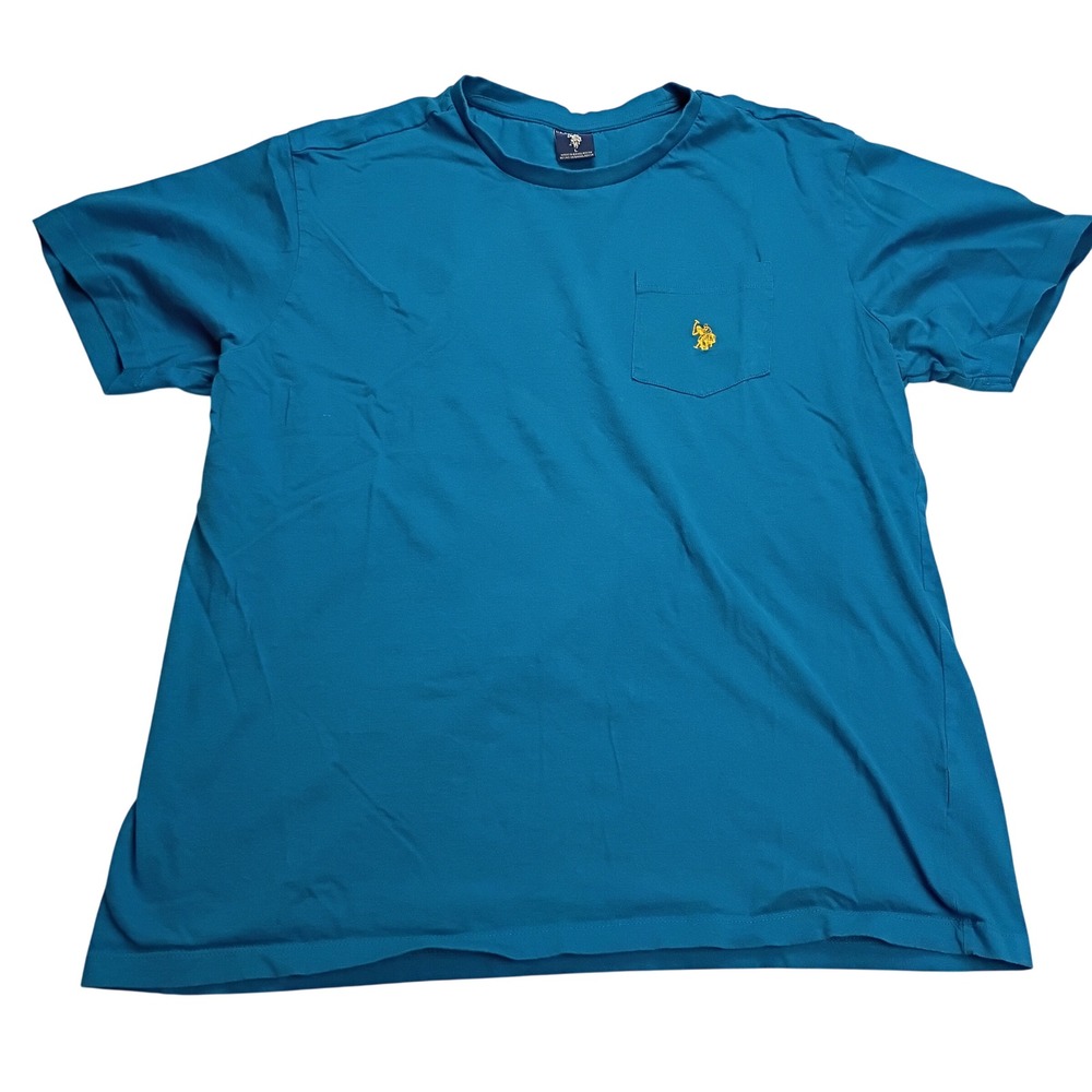 US Polo Assn T-Shirt Mens Large Teal Blue Excellent Pocket Short Sleeve Cotton